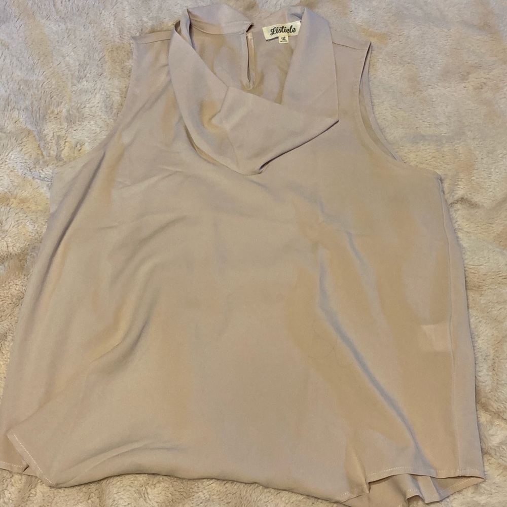 Listicle Sleeveless Taupe/Ivory Blouse